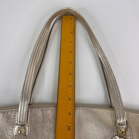 Coach Laura Gold Metallic Leather Signature Tote Bag With Charm & Zip Closure - Picture 9 of 16